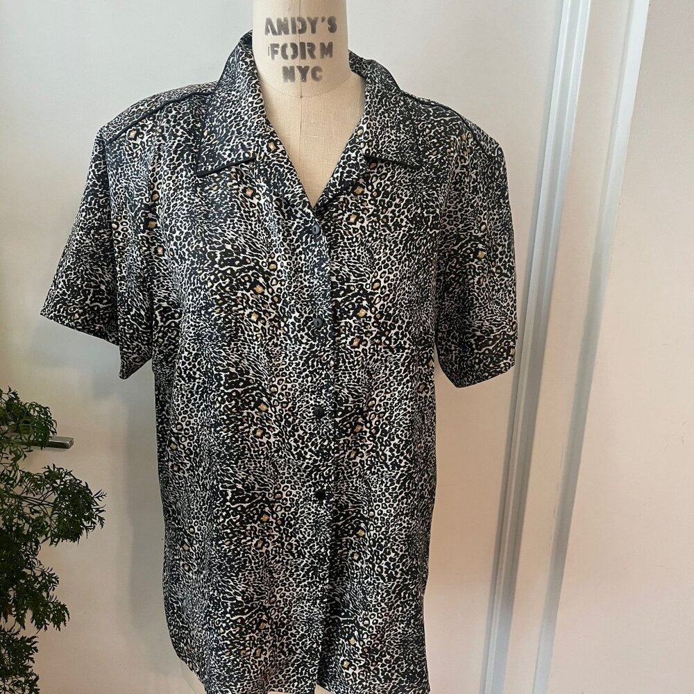 Vintage Anna &‎ Frank 100% Silk Leopard Print Button Up Blouse  Size XL